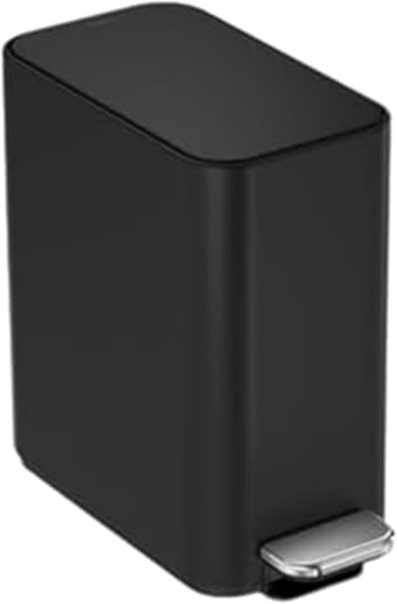 Simple Human 5L Slim Bathroom Trash Can with Soft Close Lid, Stainless Steel Waste Basket with Liner Pocket, 5 Liter / 1.3 Gallon, Matte Black - Image 1